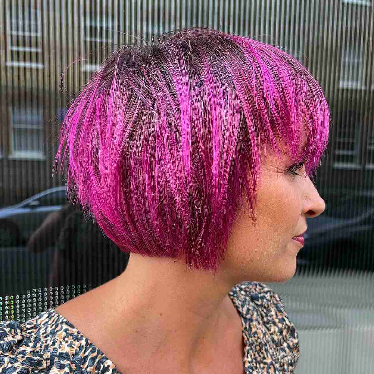 Choppy Bob with Magenta Pink Balayage Hue