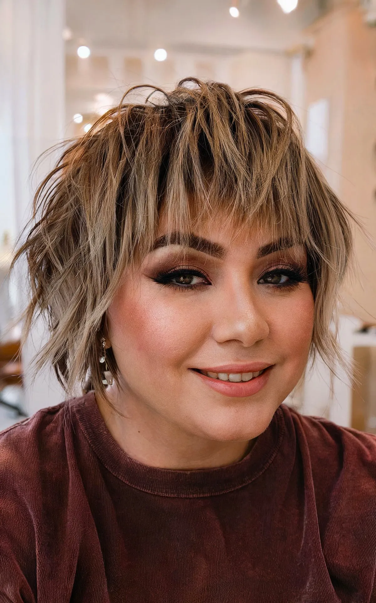 Chin-Length Choppy Bronde Bob with Shaggy Bangs