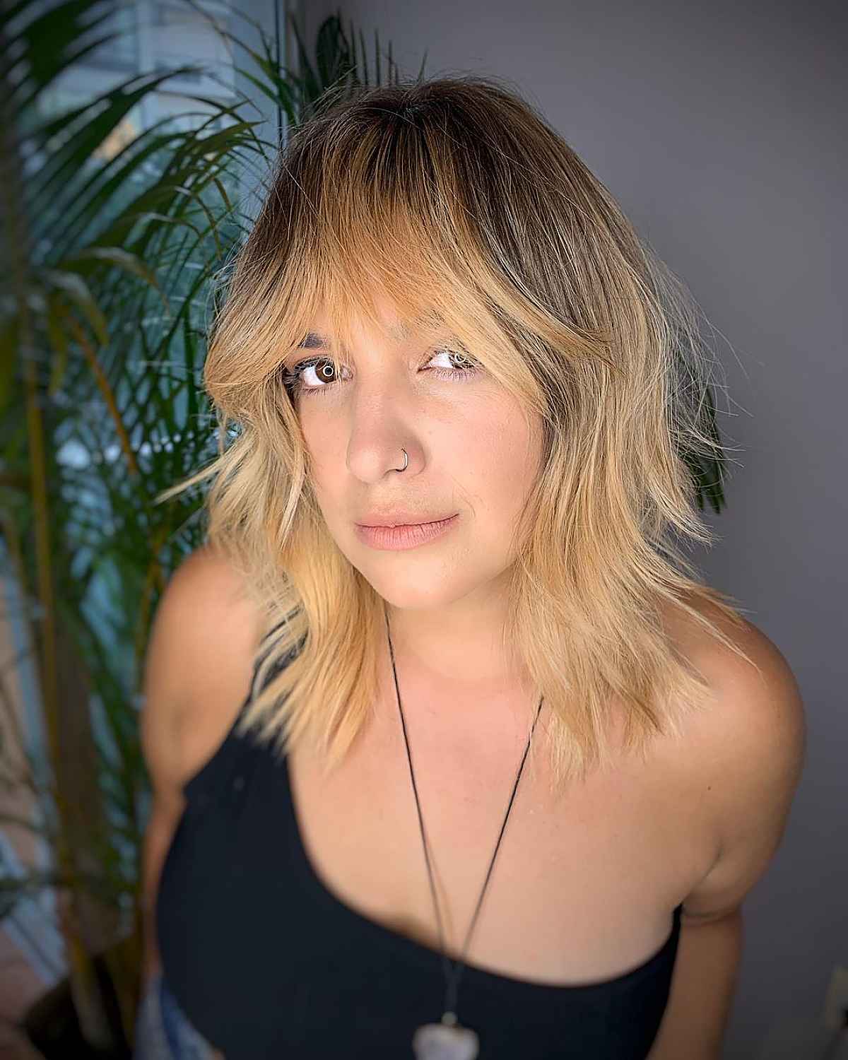 Choppy Layers and Bangs on a Medium Shag Cut