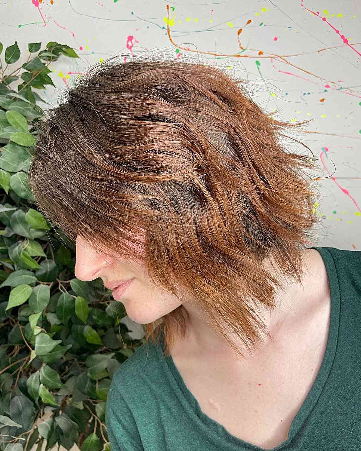 Choppy Layers and Razor Cut Beach Waves on Short Bobbed Hair