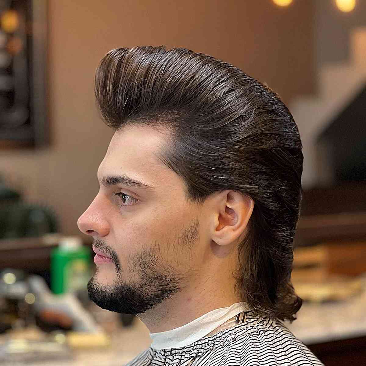 Classic Long Hair Pompadour Look on Men's Fine Texture