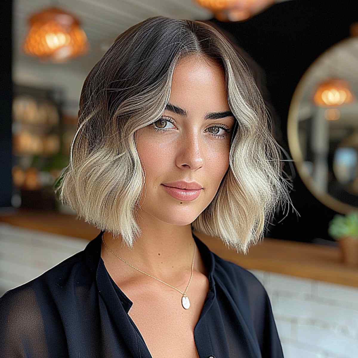 Classic Middle Part Hairstyle for Short Wavy Locks