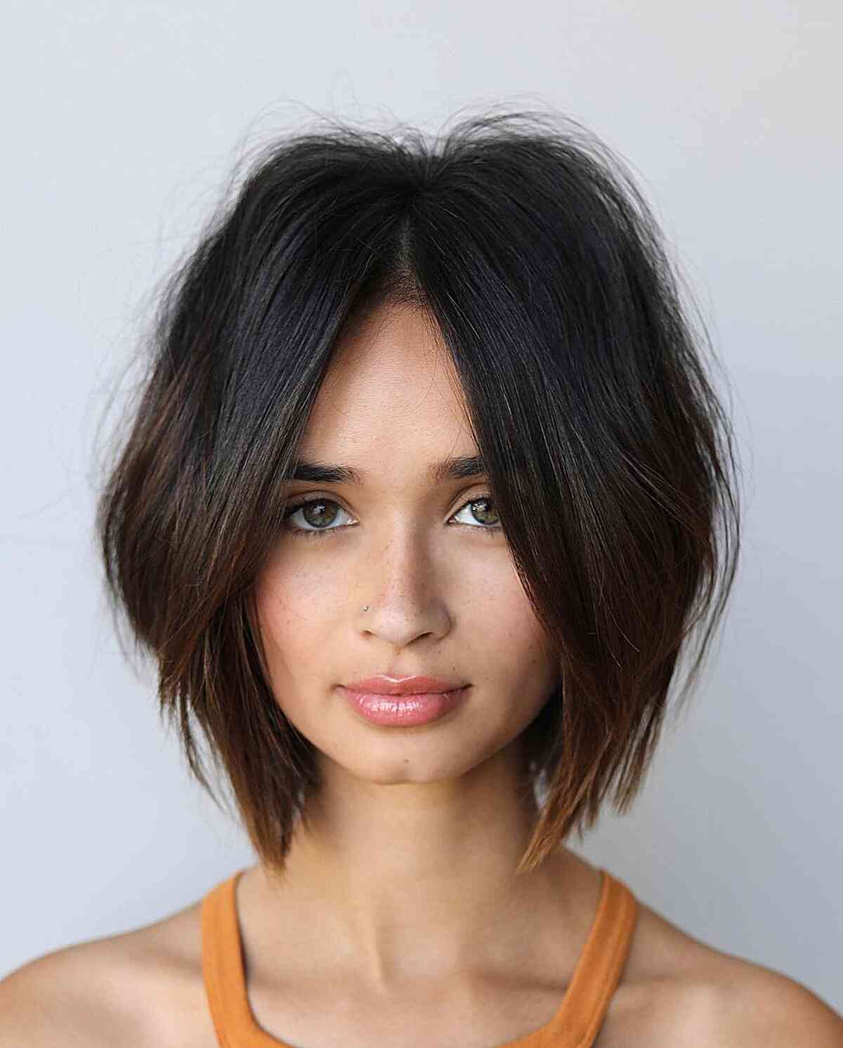 Contemporary Middle-Parted Blunt Bob