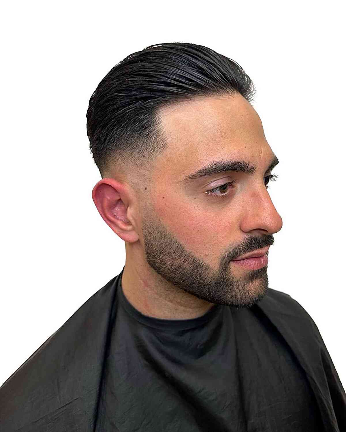 Contemporary Slicked Back Hairstyle with Taper Fade for Thick Hair