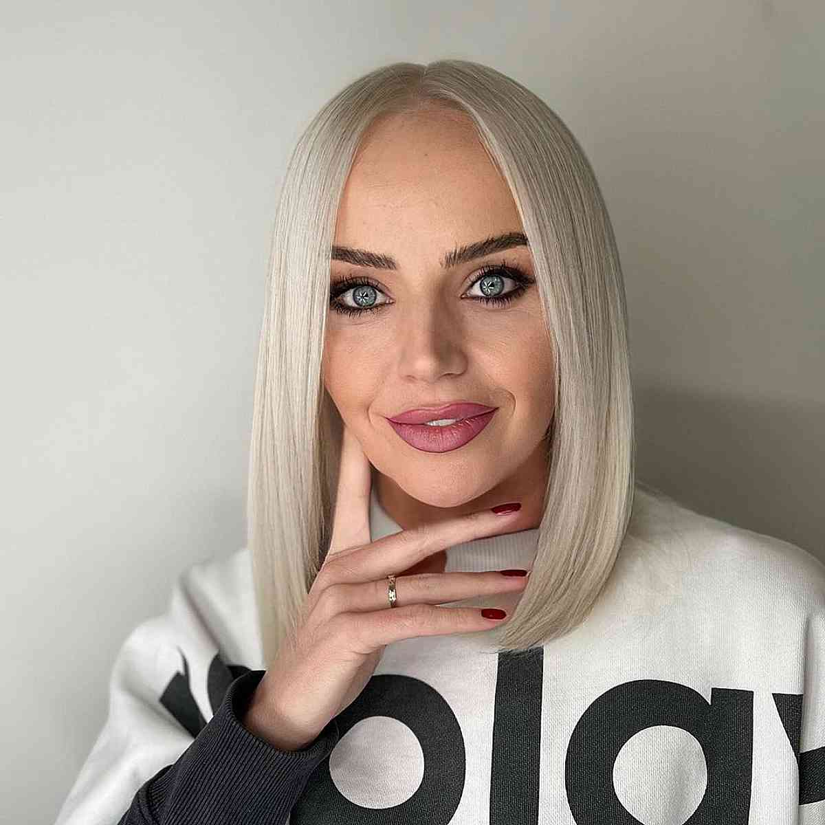 Cool Ash Blonde Long Bob for Straight Hair