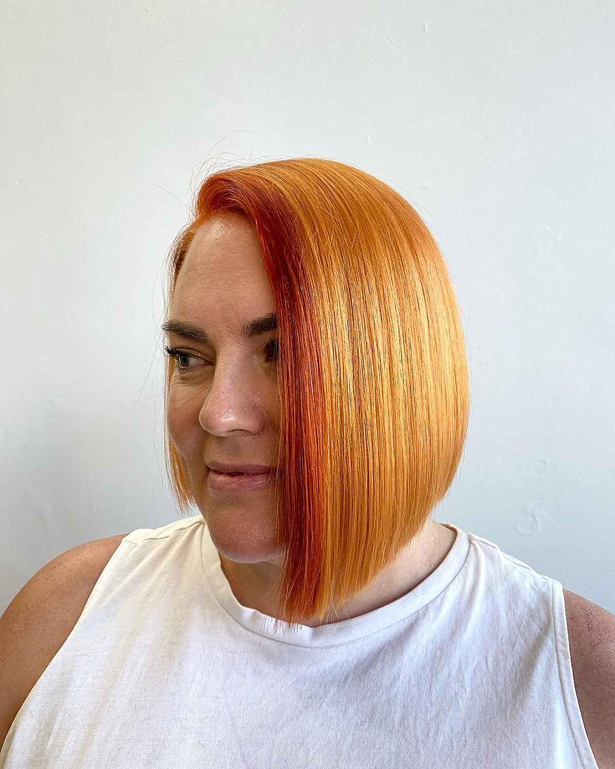 Copper Blunt Bob with a Side Parting