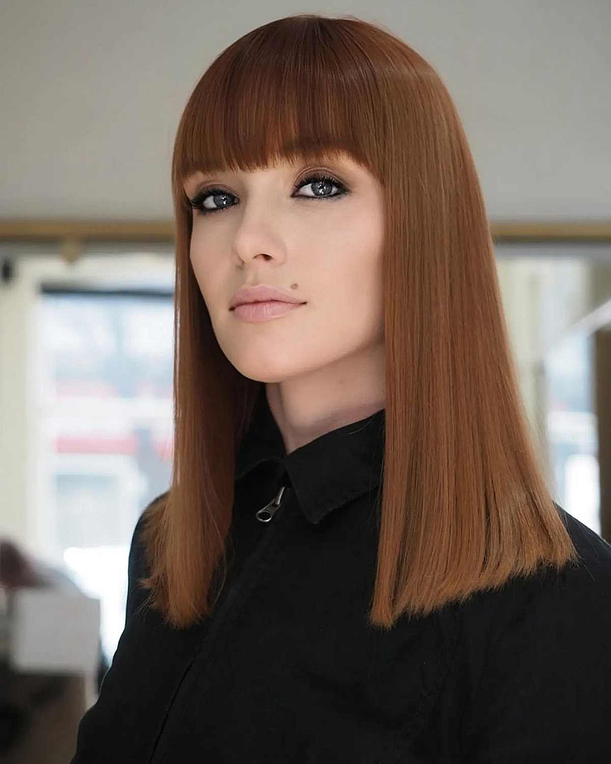 Copper Blunt Straight Hairstyle