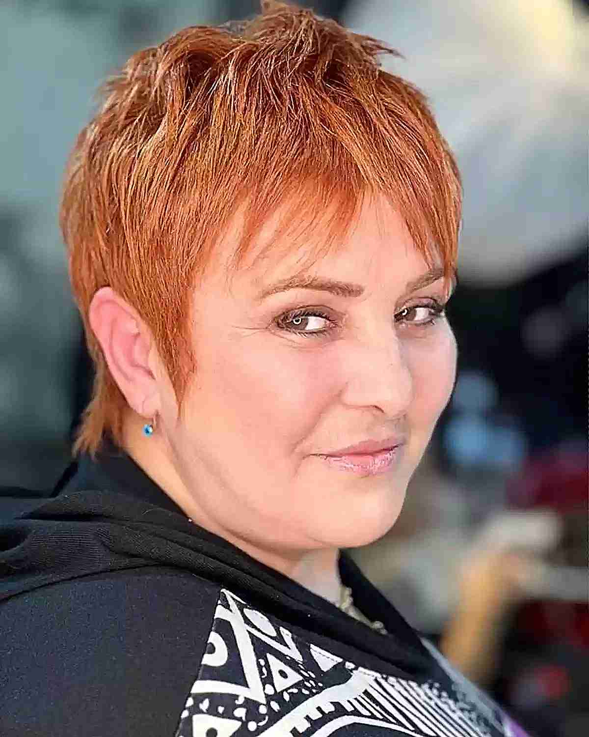 Copper Pixie with Short Layers for Older Women Over Fifty with Rounder Face Shapes