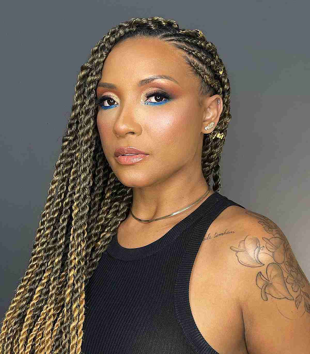 Cornrow Twisted Braids Featuring Highlights