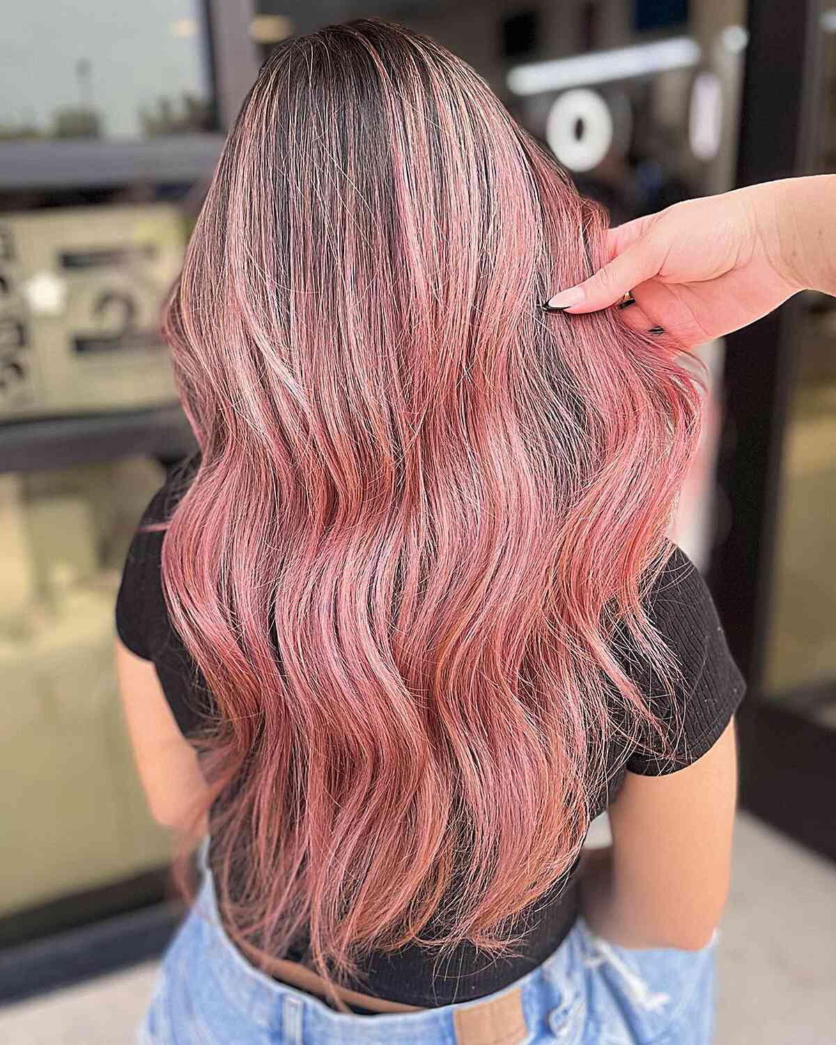 Cotton Candy Pink Hair with Dark Roots for ladies with long hair