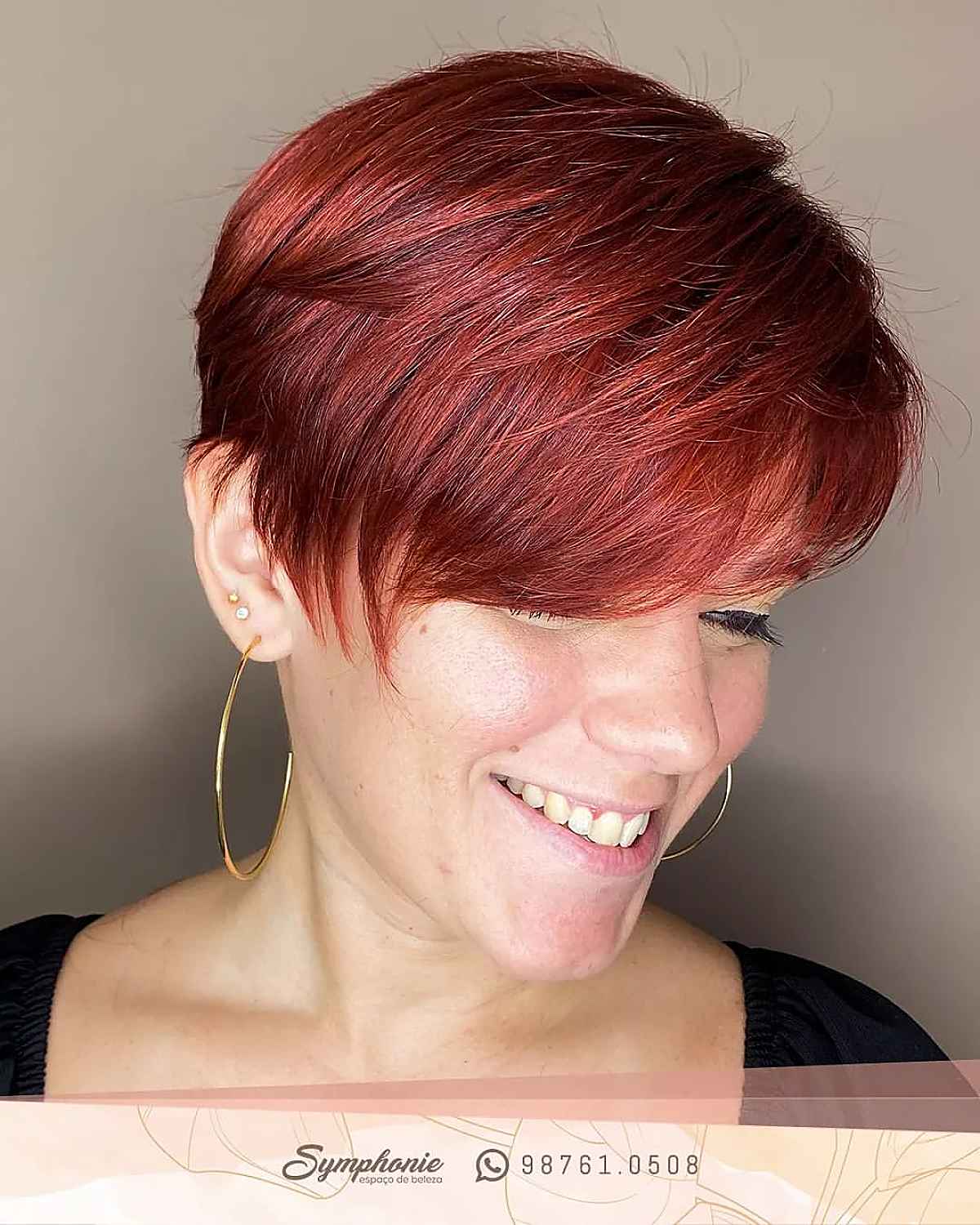 Crimson Pixie with Gentle Layers and Side Bangs