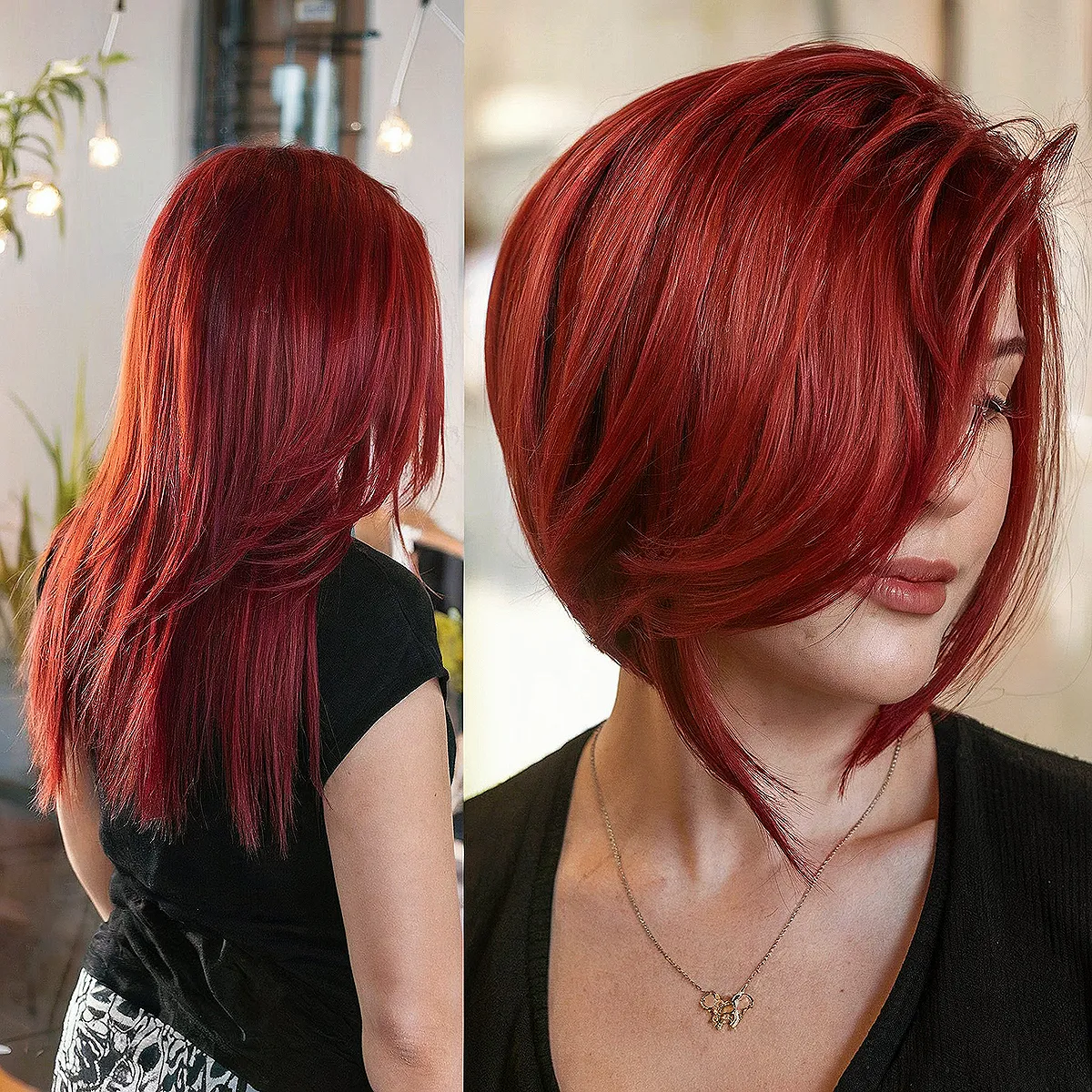 Crimson Red Layered Swing Bob for ladies with thick hair