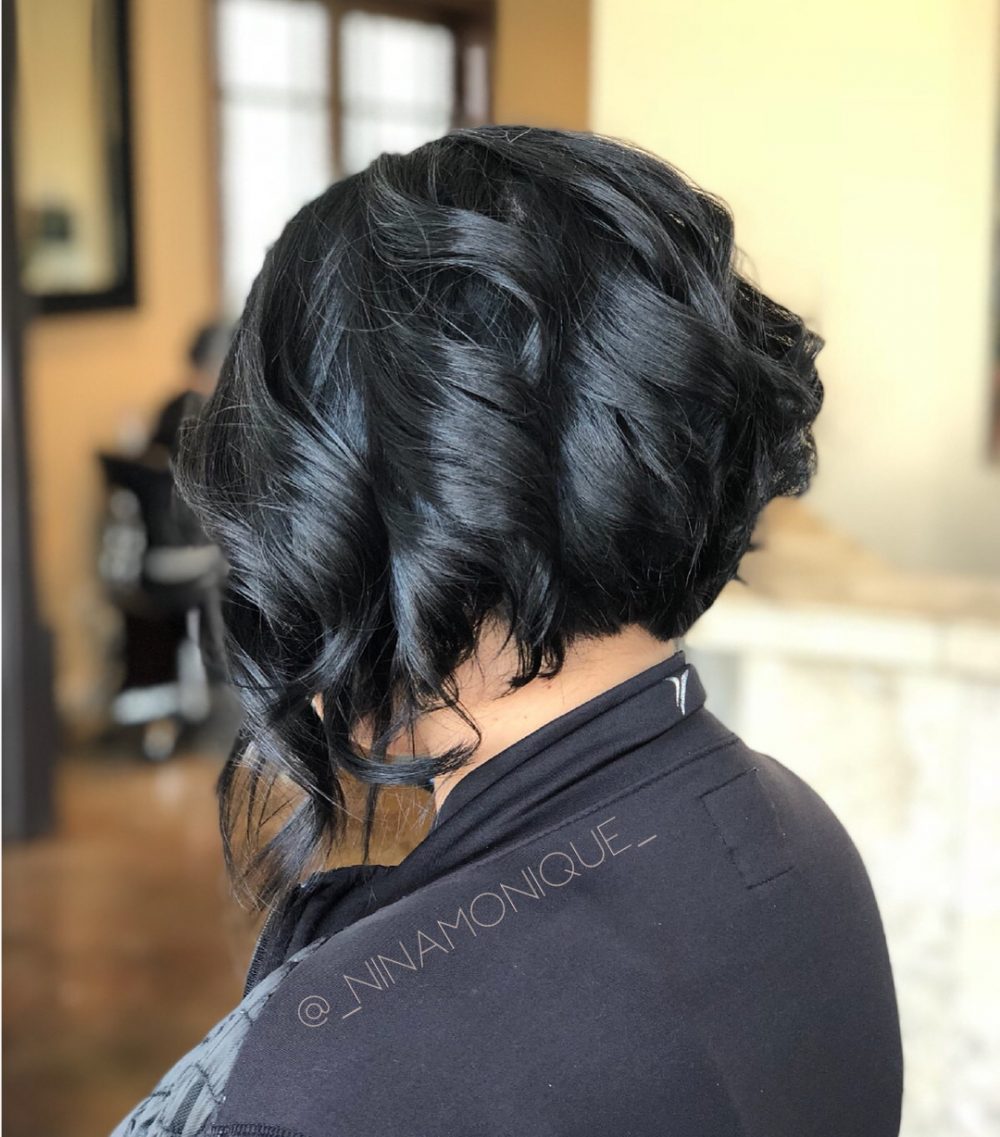 Curled Layered A-Line Bob Cut