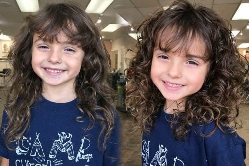 curly hairstyle with bangs for girls