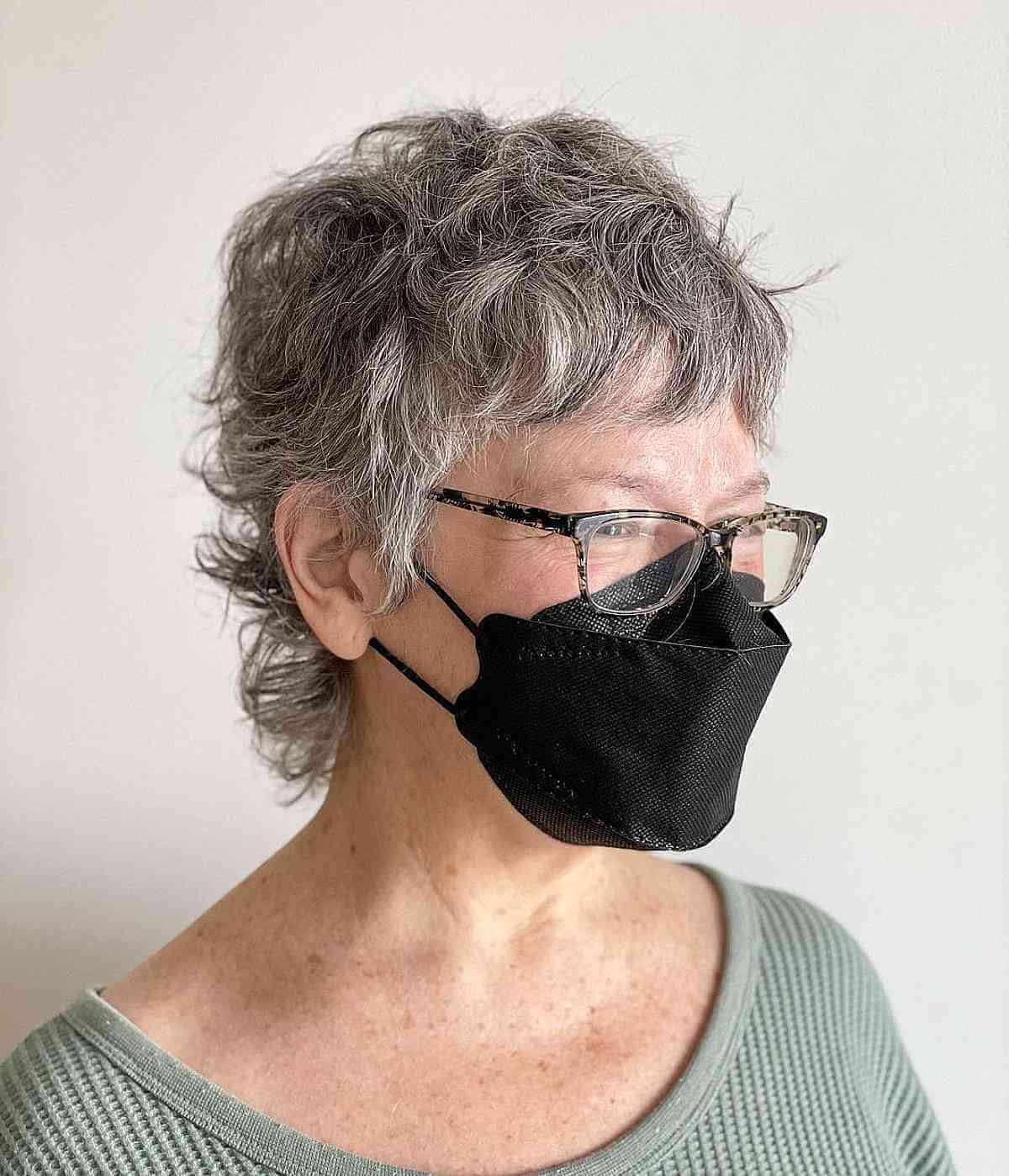 Curly Pixie Mullet with Short Bangs for Women Over Seventy