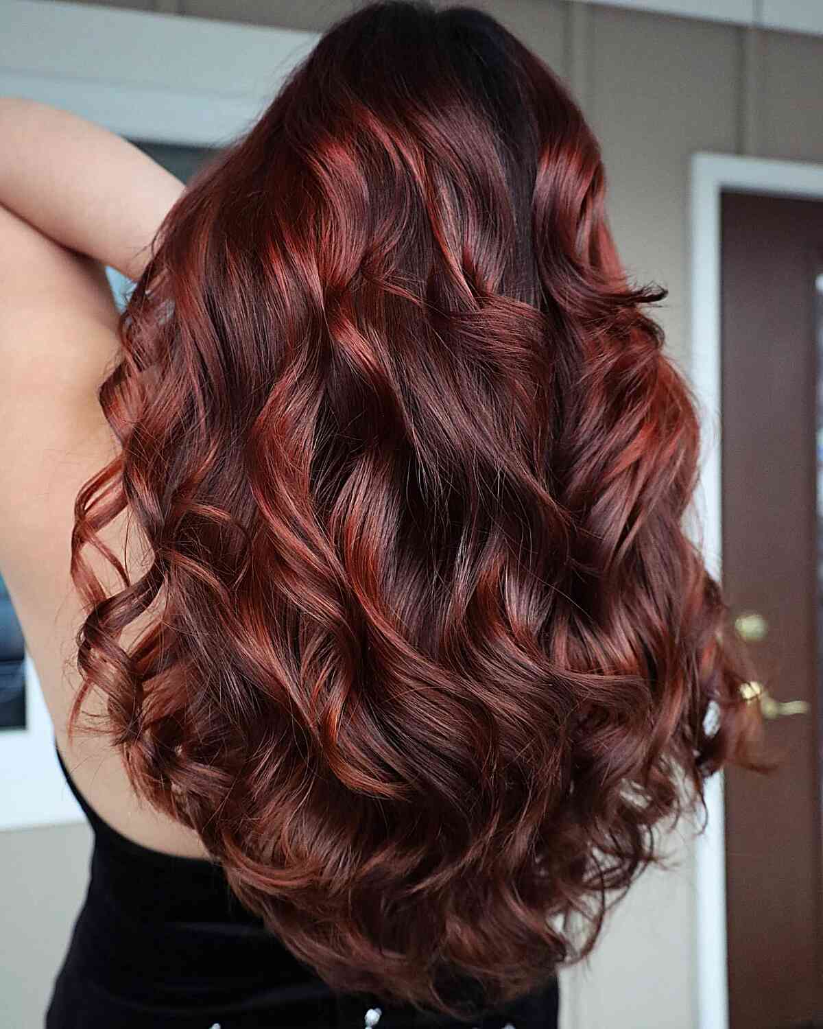 Curly for Long Dark Brown Hair with Red Highlights