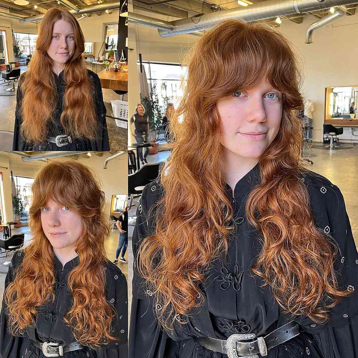 Long Curly Shag with a Bang for Thick-Haired Women
