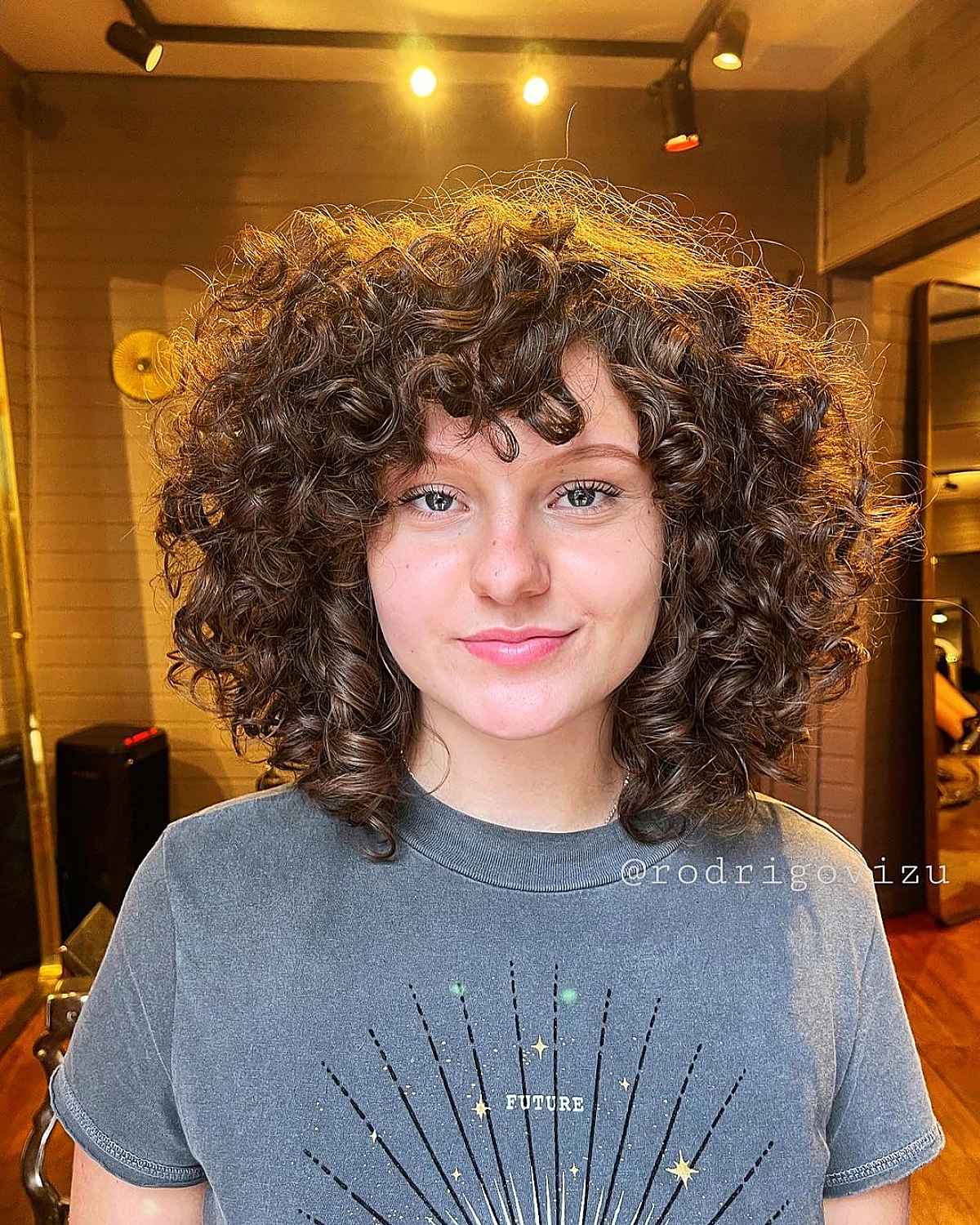 Curly side bangs