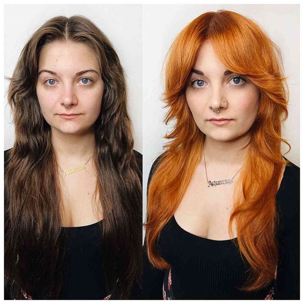 Curtain Bangs on Lengthy Copper Locks
