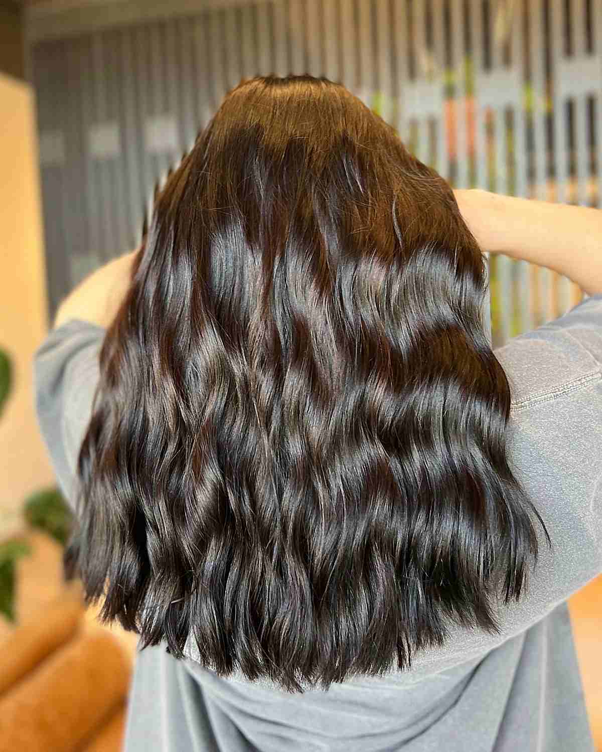 Dark Chestnut Hair Shades with Gentle Beach Waves