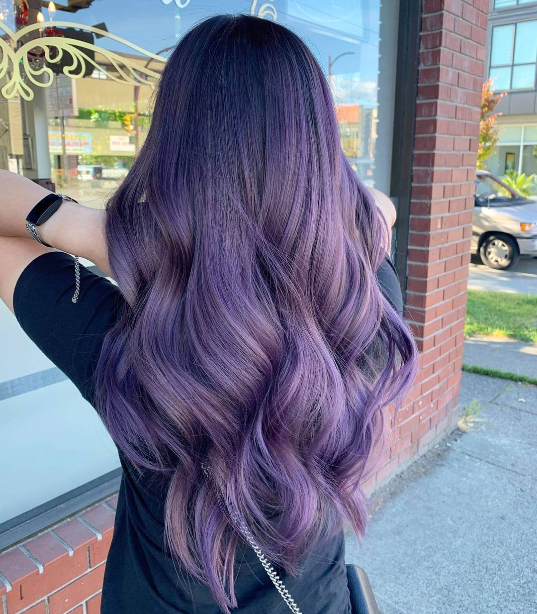 Deep Black and Lavender Balayage Hair Color