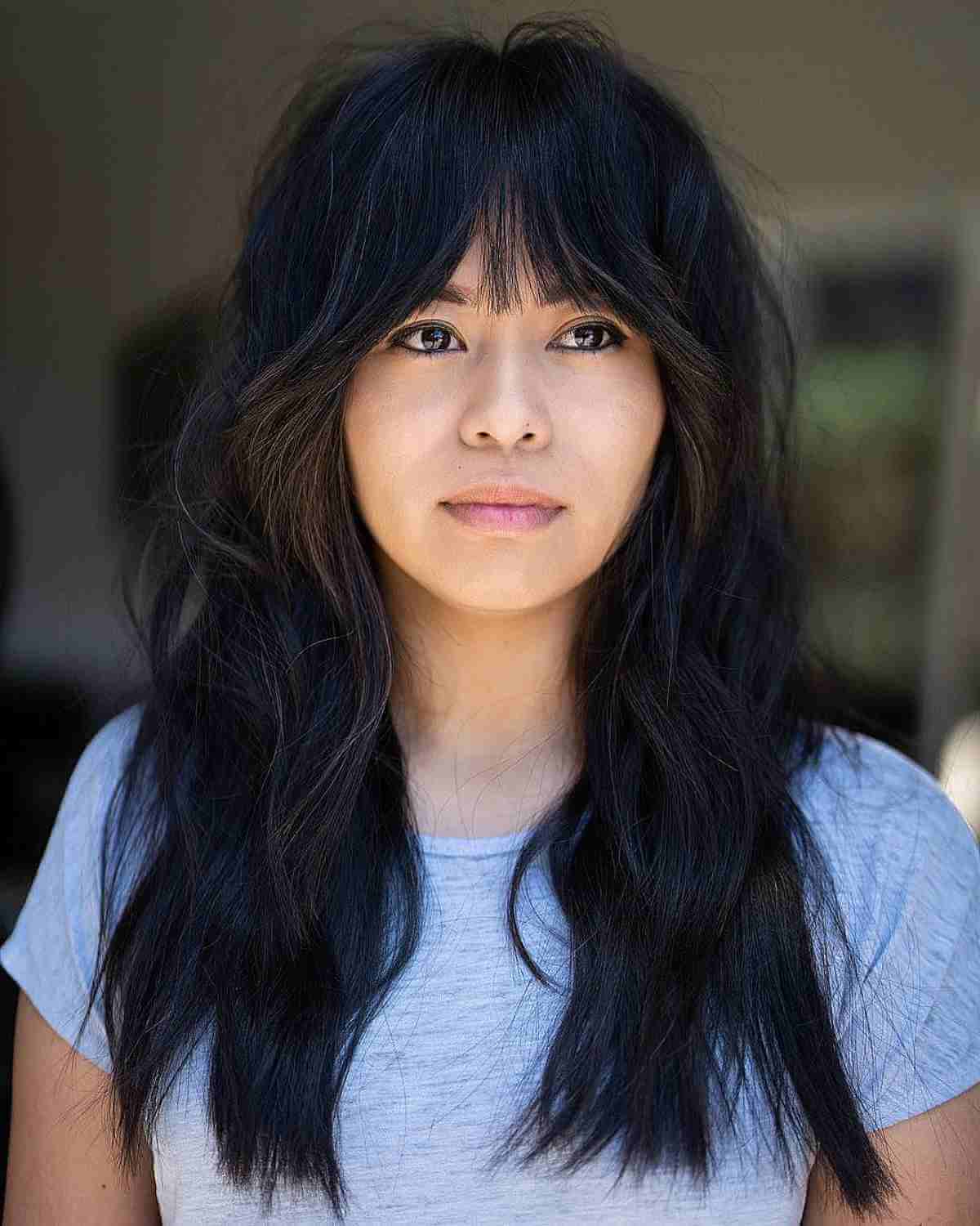 Deep Black Long Shag with Feathered Fringe