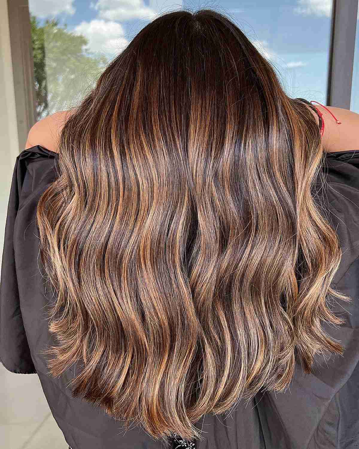 Caramel Deep Brown Balayage with Honey Highlights