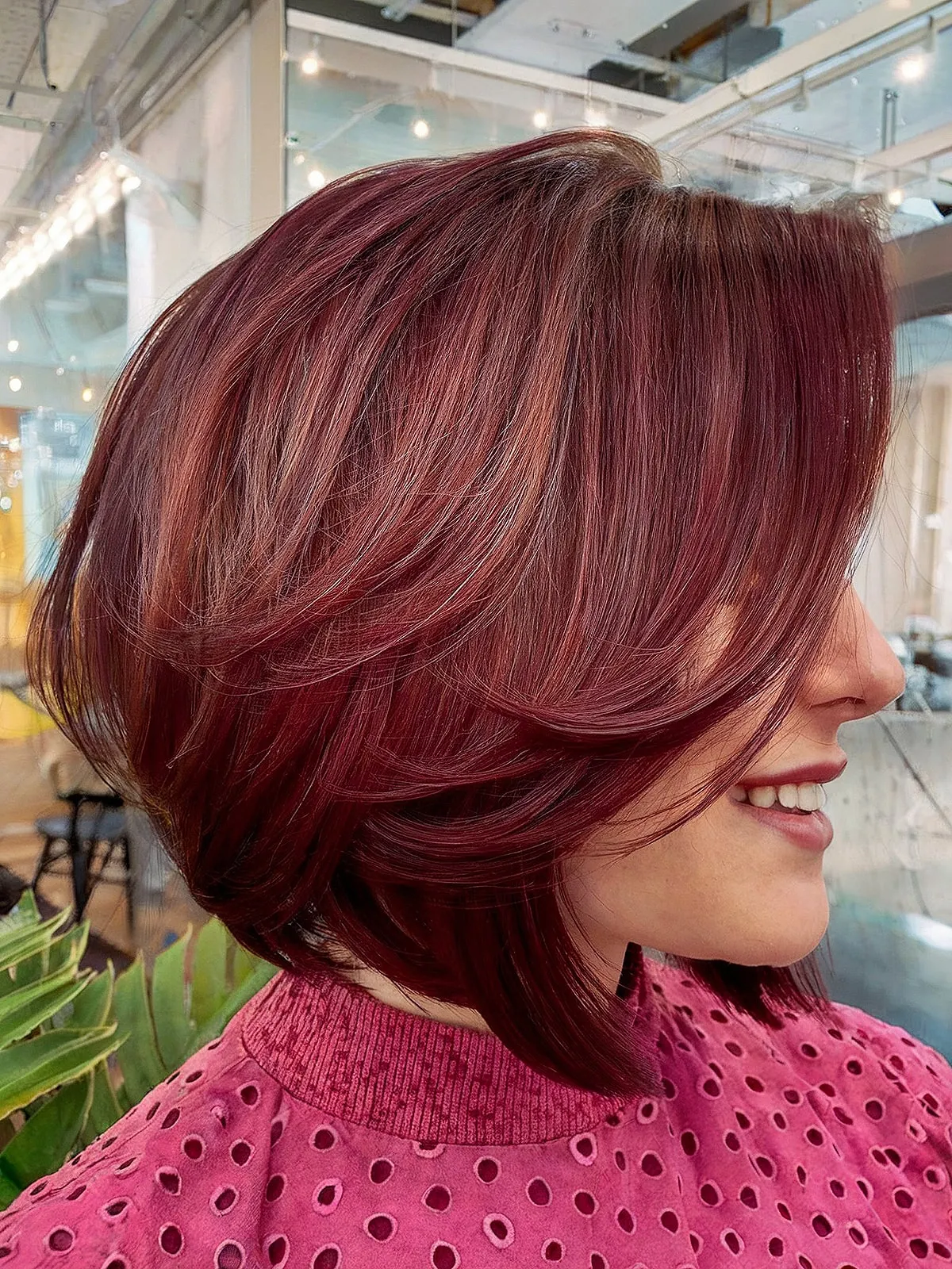 Deep Maroon Stacked Layered Bob