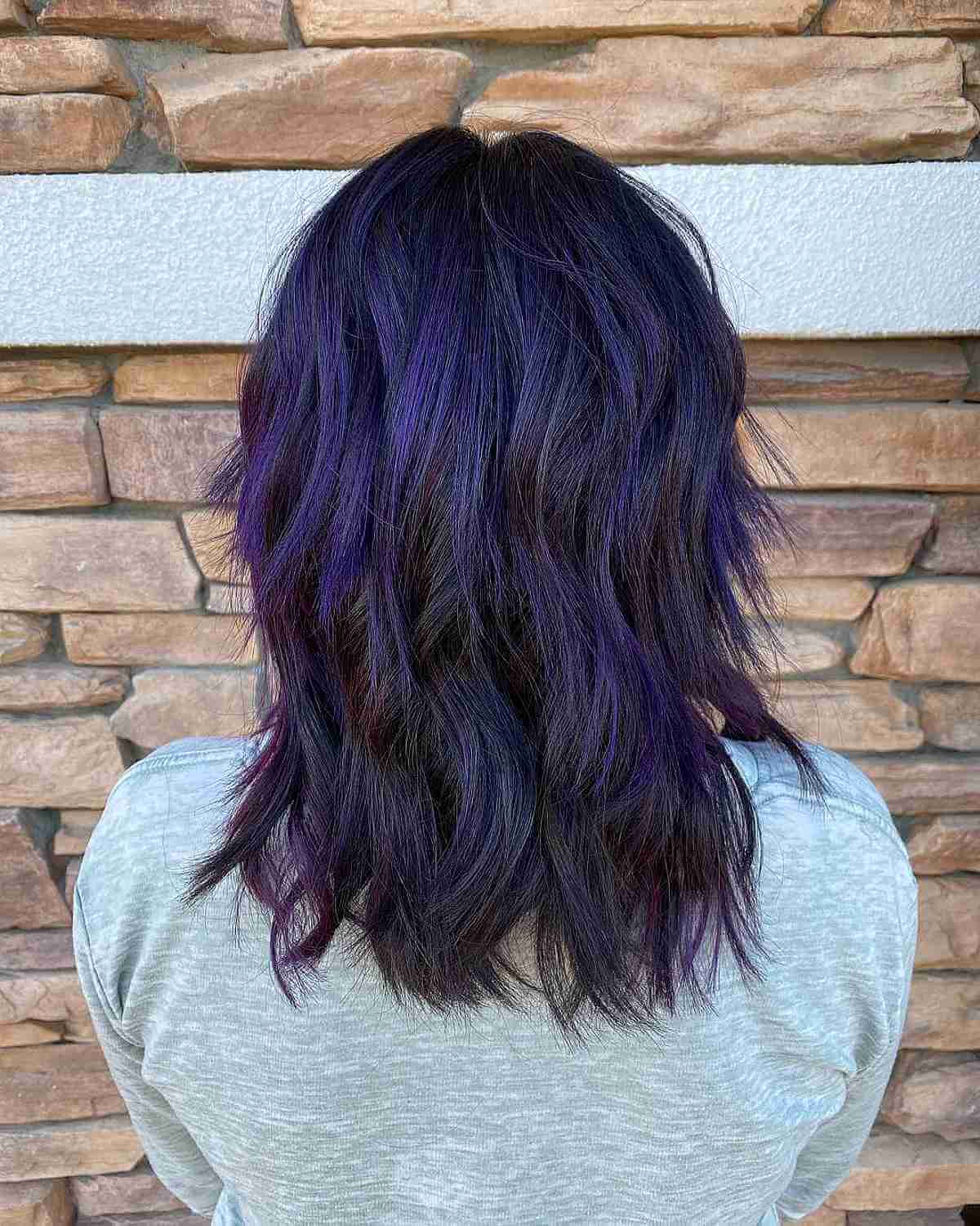 Deep Purple Accents on Balayage Hair
