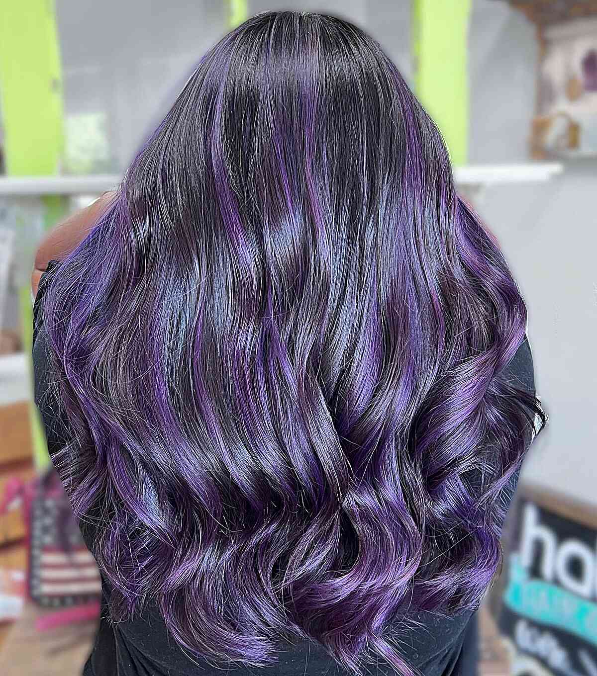 Deep Purple Accents on Black Hair