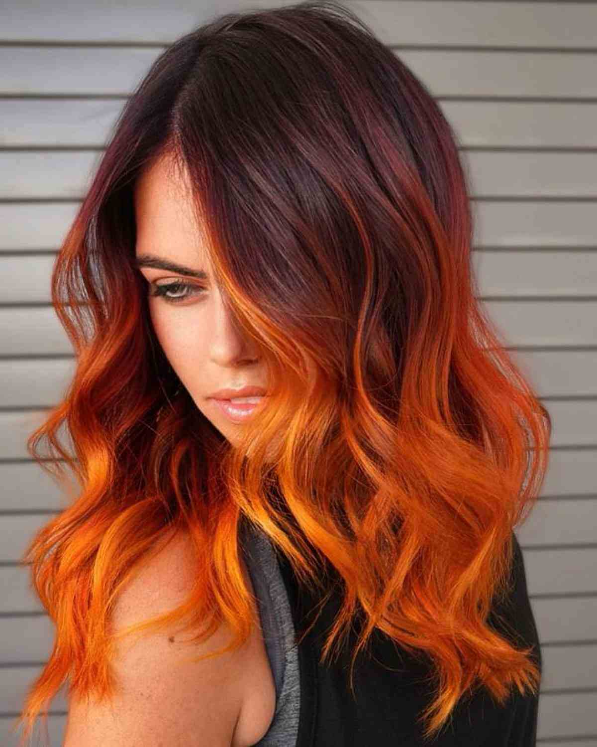 Deep Red to Orange Ombre Hair