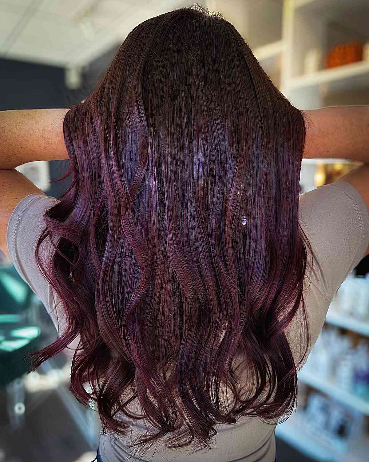 Deep Red-Violet Burgundy Shade for Long Hair