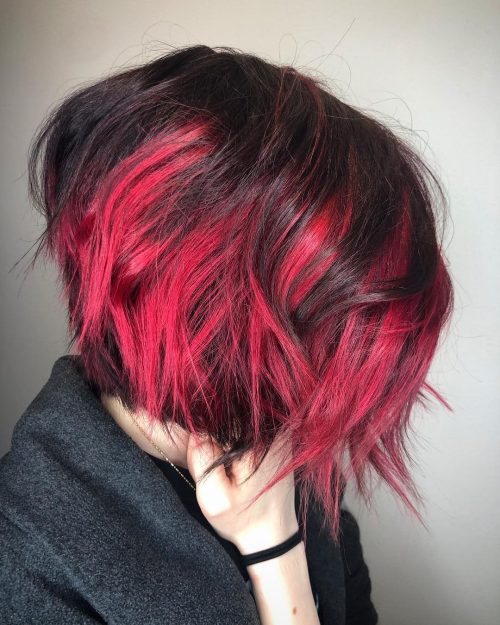 Deep Ruby Hair Featuring Soft Red Highlights and Textured Layers