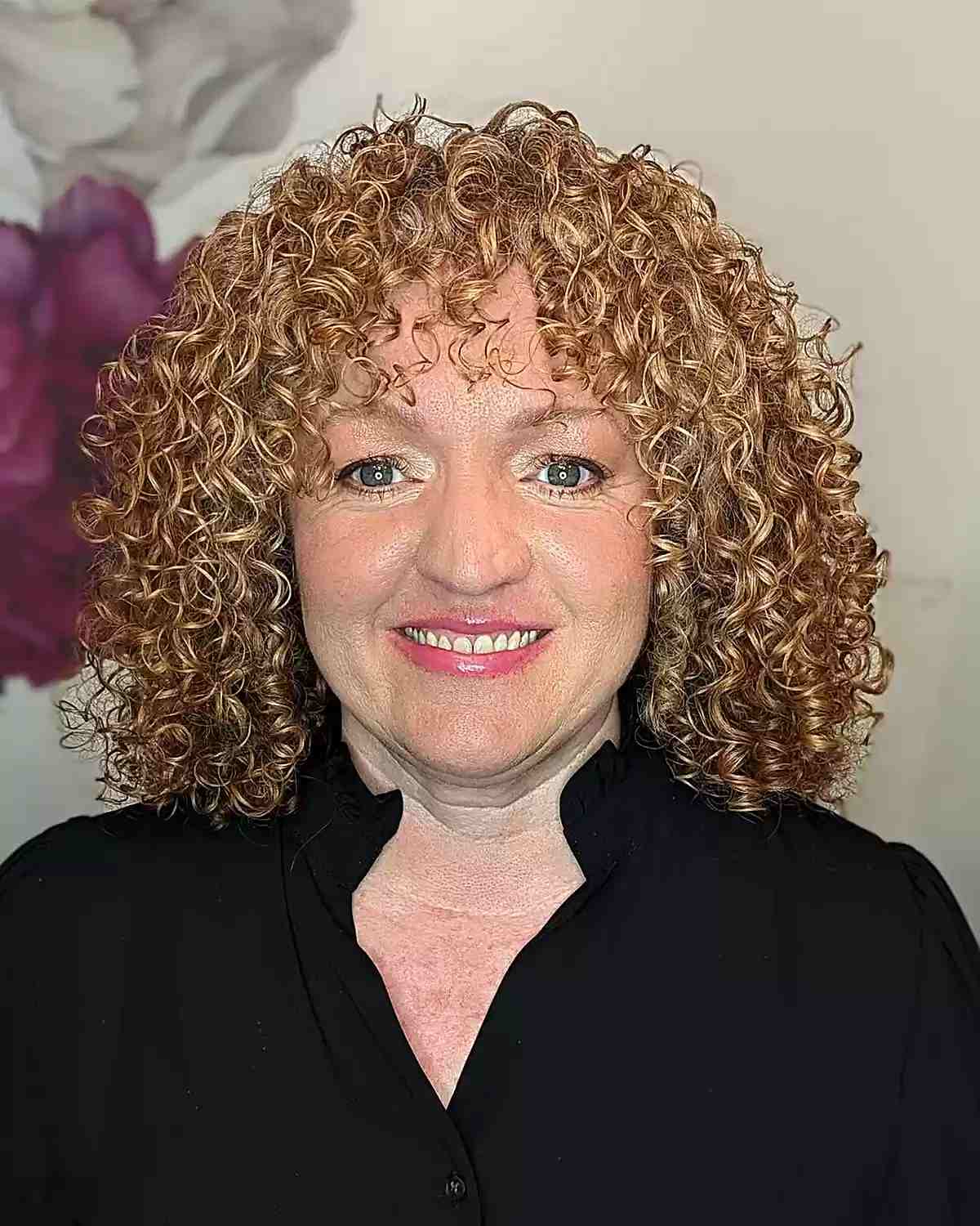 Defined Medium Blonde Ringlets at Shoulder-Length for women with a diamond face