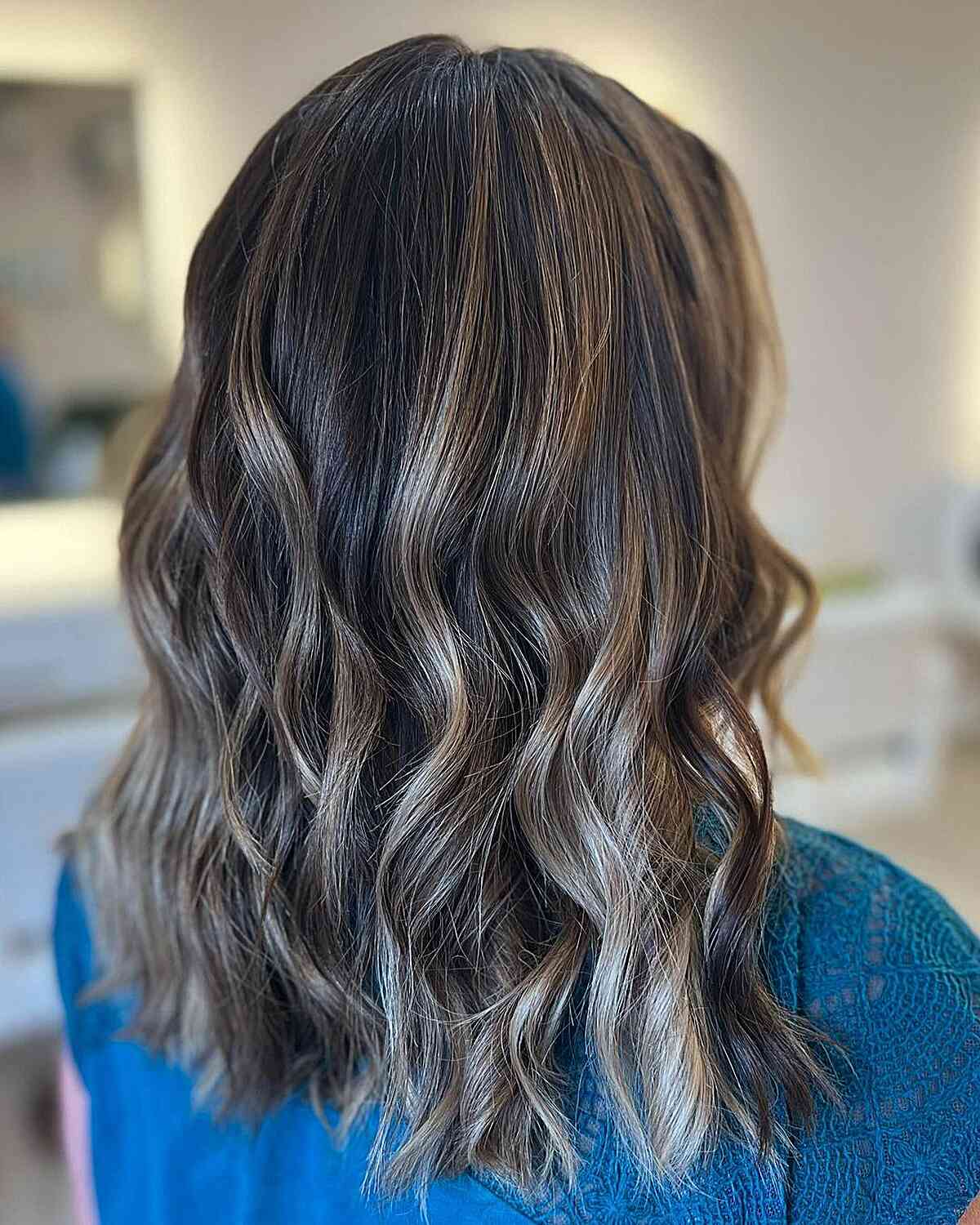 Delicate Ash Blonde Balayage on Medium-Length Dark Chocolate Hair