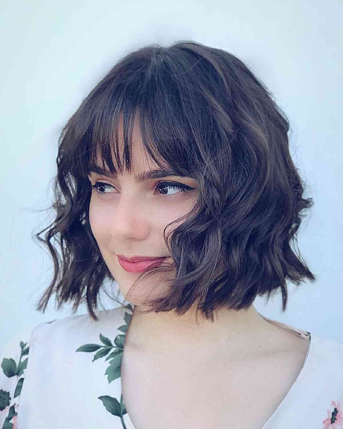 Wispy Delicate Bangs on Short Wavy Hair