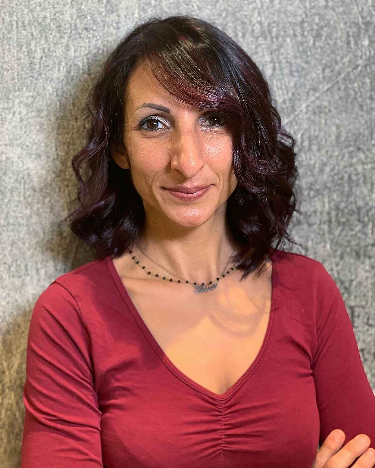 Delicate Dark Burgundy Accents on Dark Hair