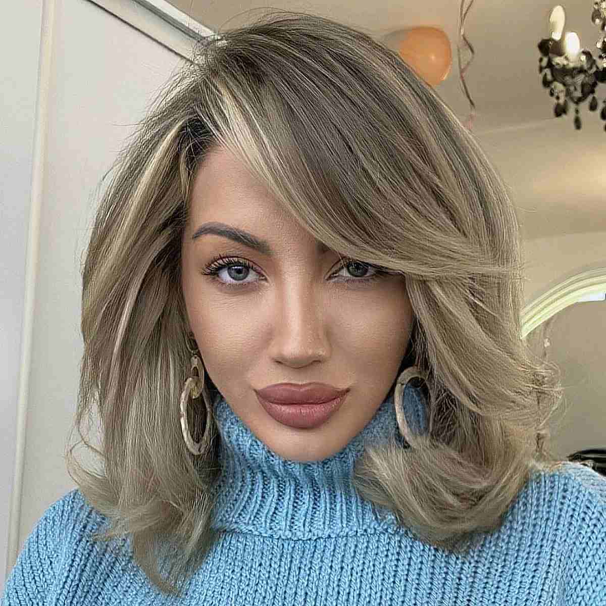 Delicate Layers and a Side Fringe for Medium-Length Thick Hair