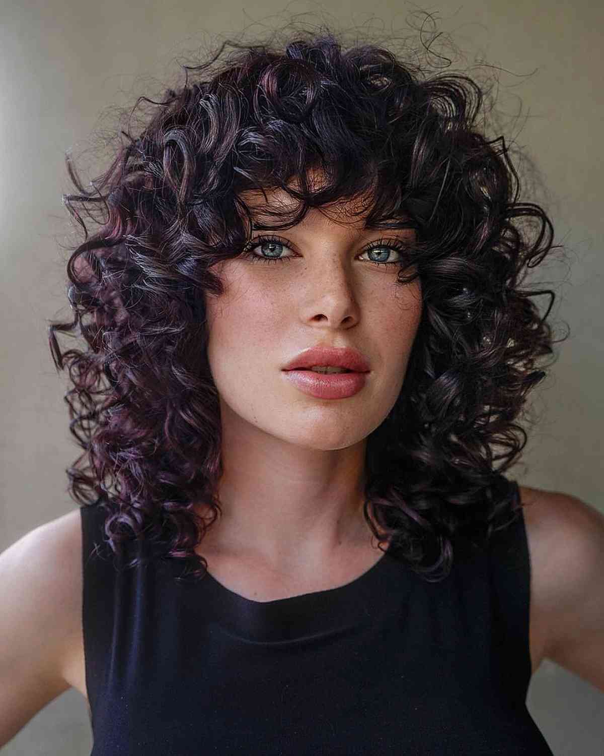 Delicate Mid-Length Curls with Curly Fringe