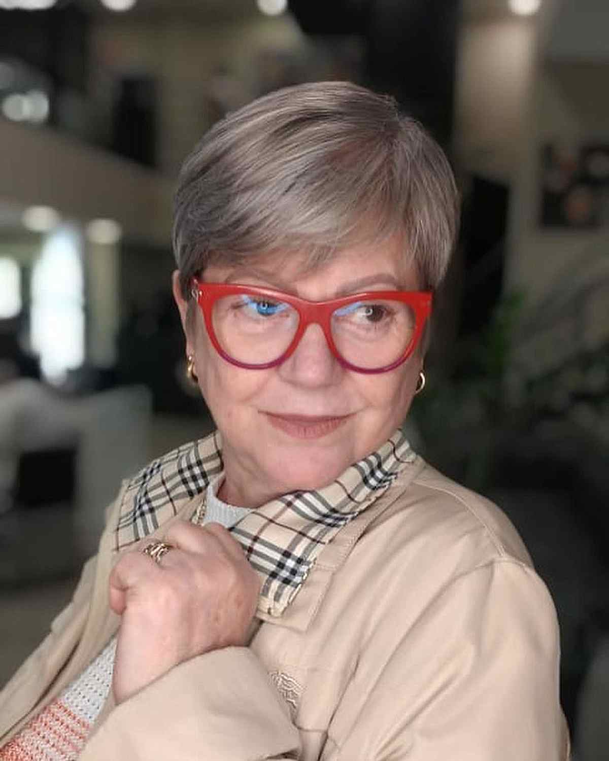 Delicately Layered Pixie for an Elderly Woman with Glasses
