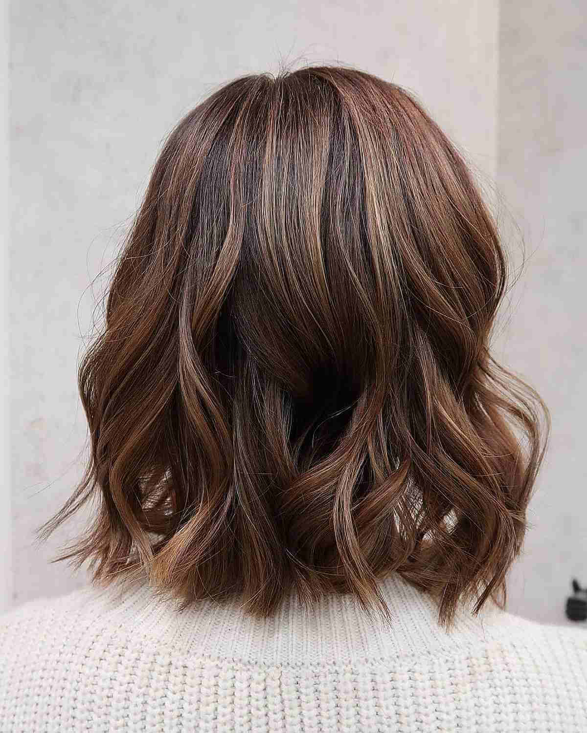 Delicious Chocolate Brown Lob Hair with Gentle Waves