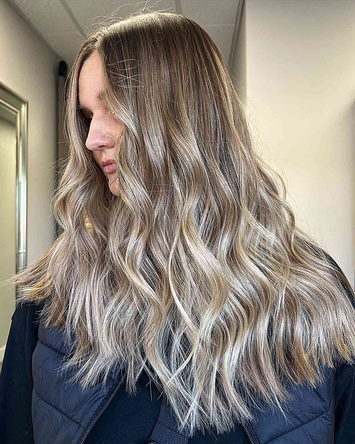 Dirty Brunette to Dishwater Blonde Balayage Ombre for Long Hair
