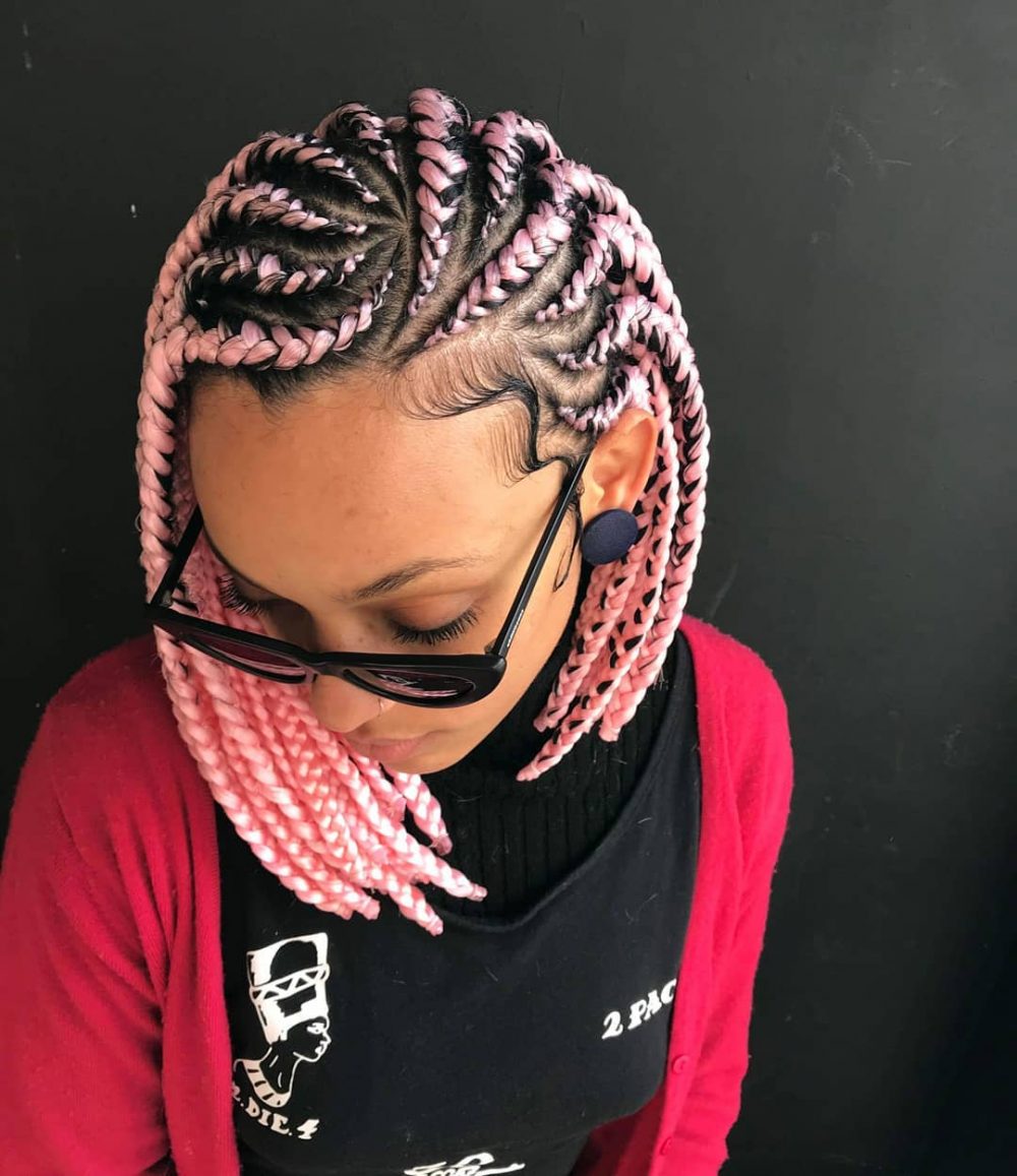 Distinctive Ghana Braids Featuring Pink Hues