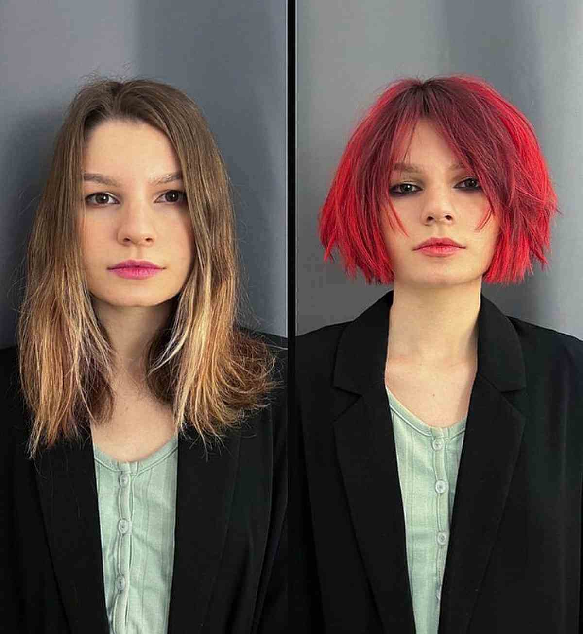 Chic Edgy and Choppy Textured Layers and Curtain Bangs for Square Faces
