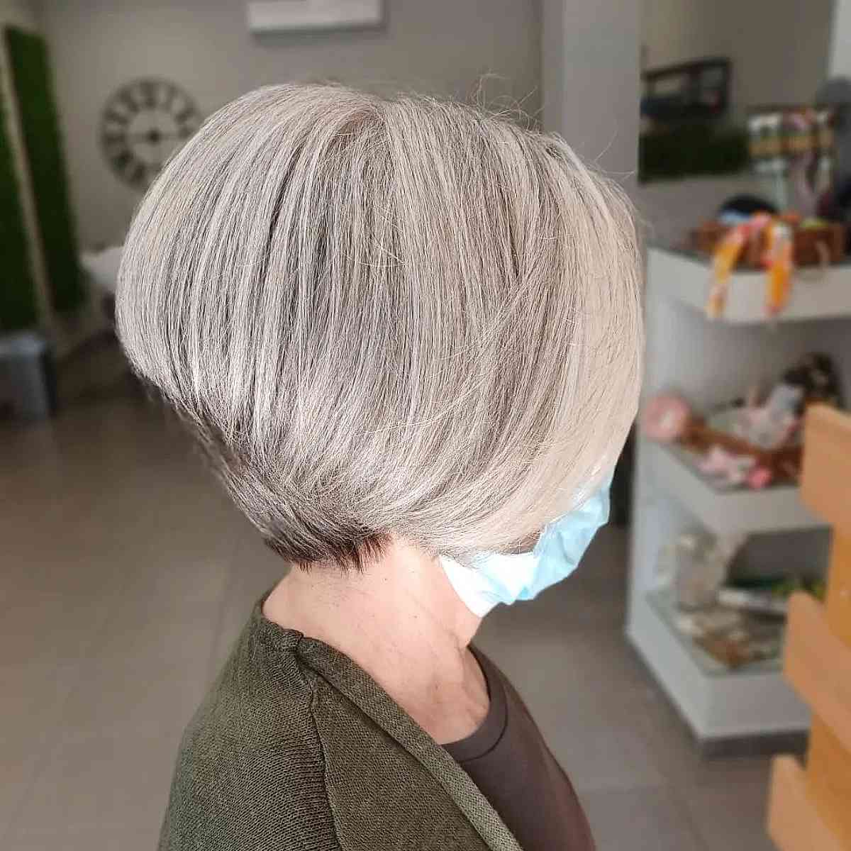 Easy-To-Maintain Short Stacked Bob for a 60-Year-Old Woman