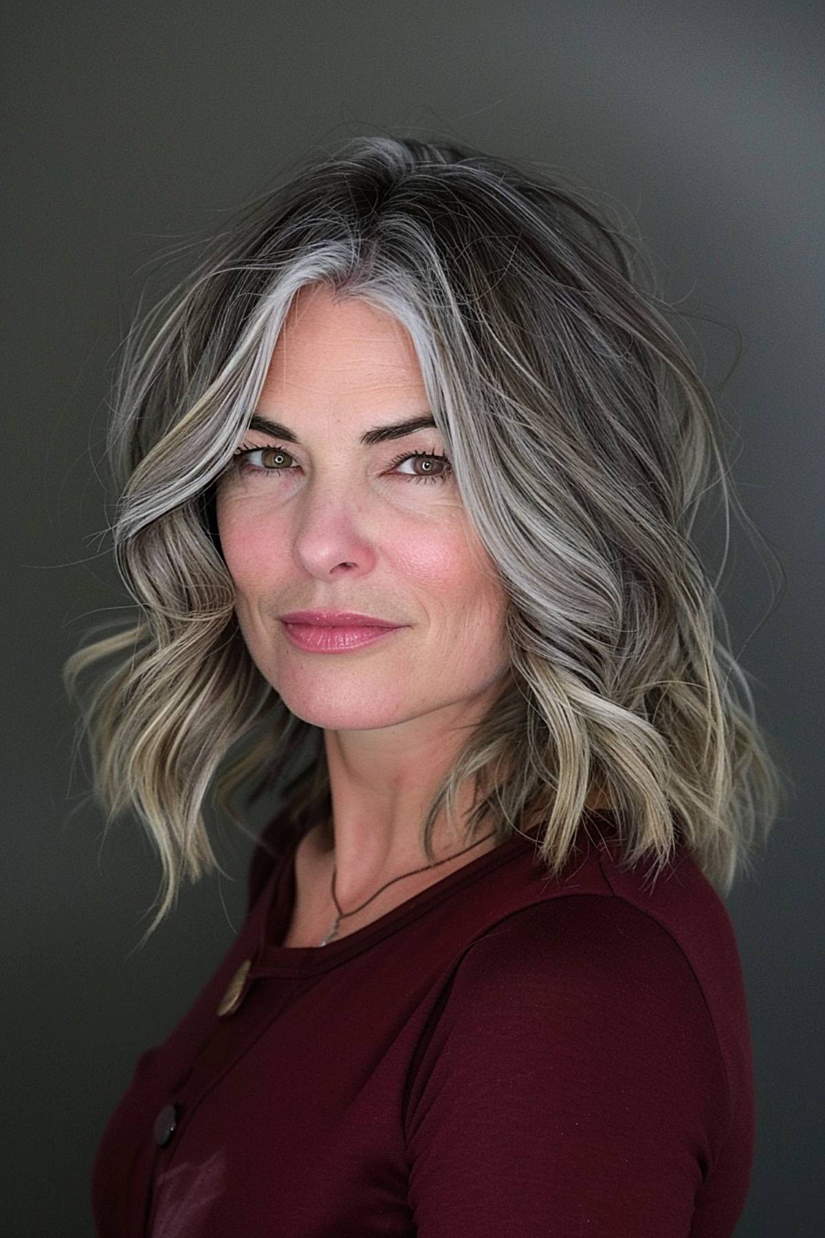 Edgewave hairstyle with silvery highlights and textured layers