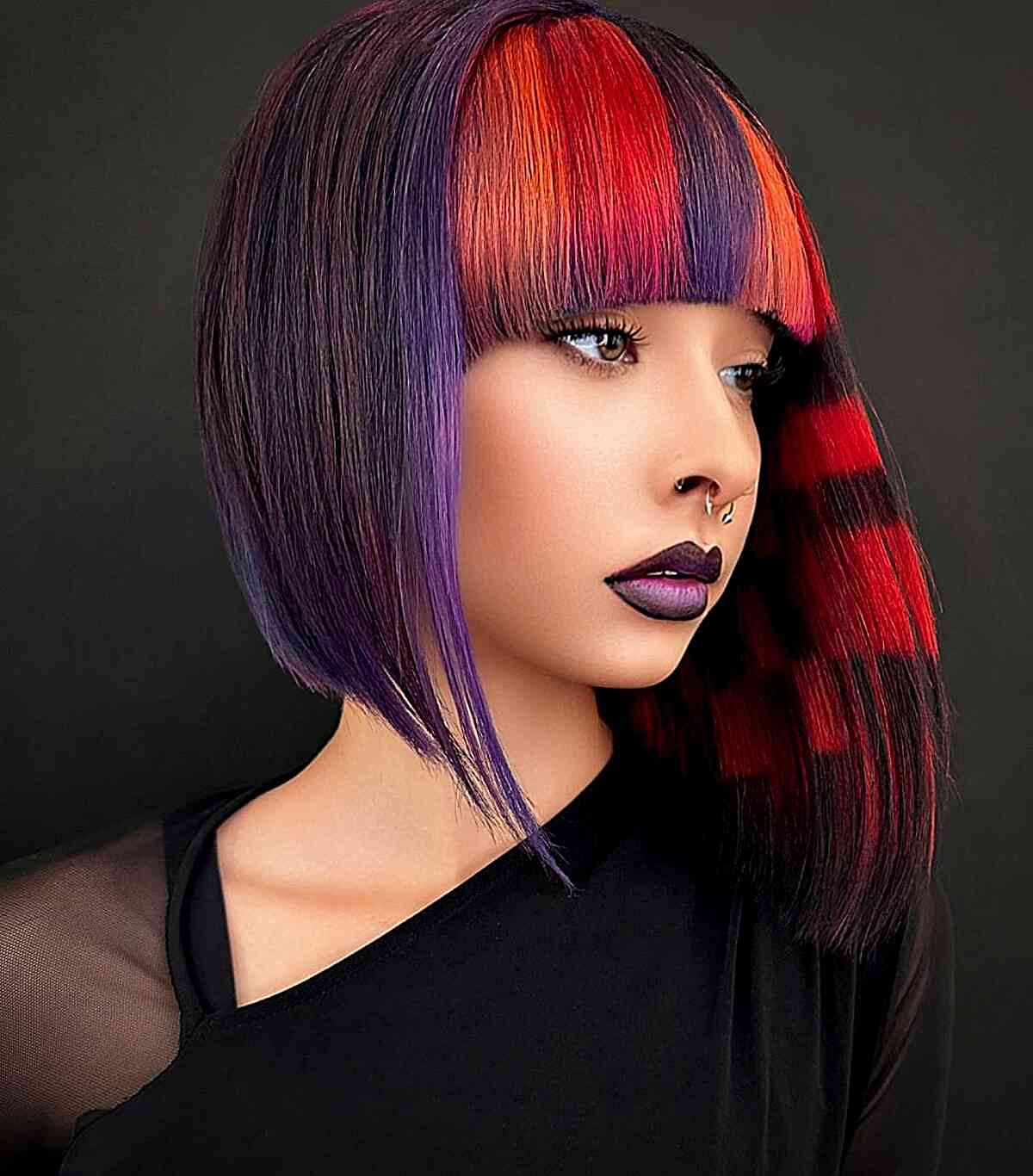 Edgy Asymmetrical Hair Colors for women showcasing a bold look