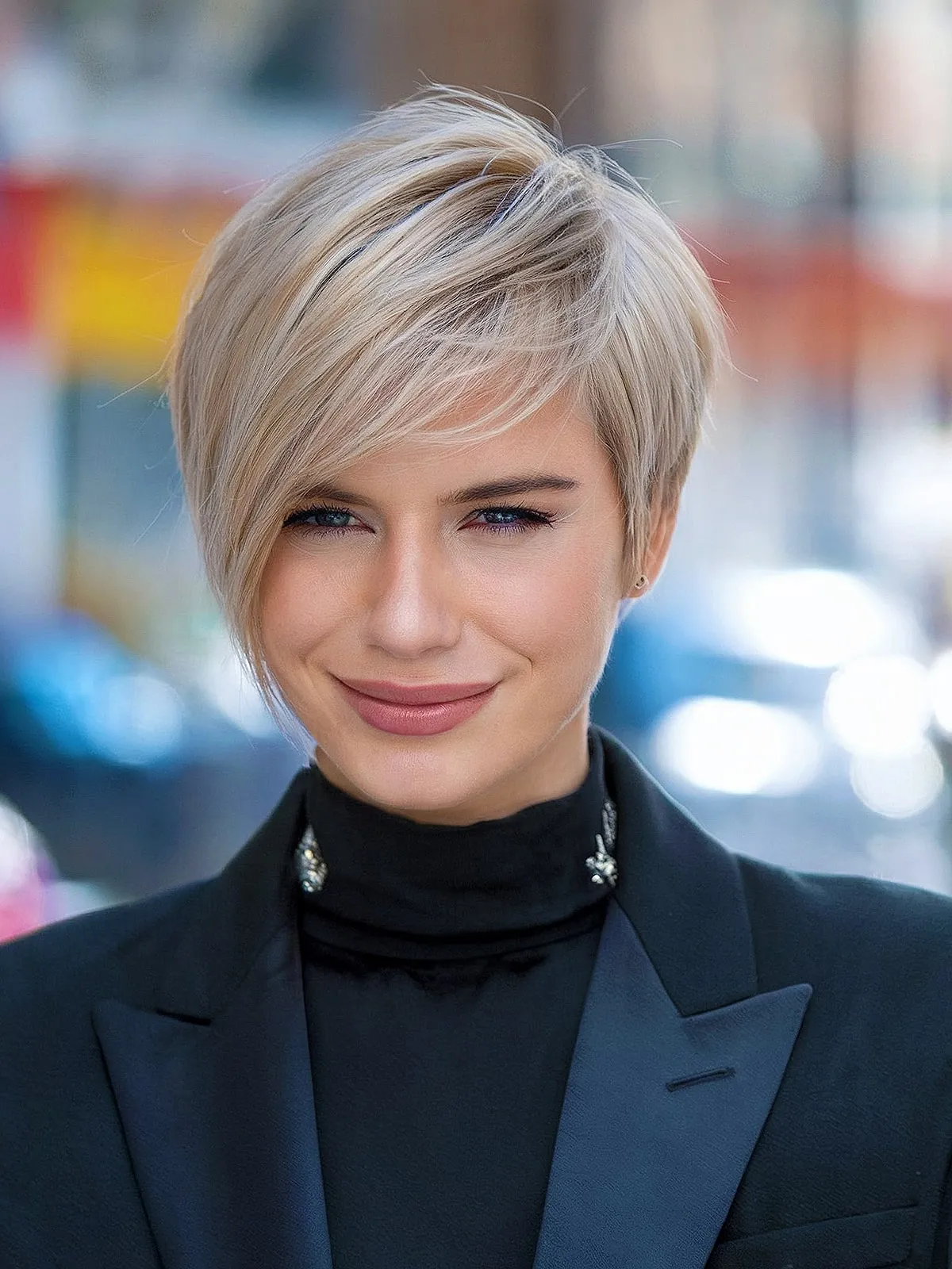 Edgy bixie haircut featuring visible layers
