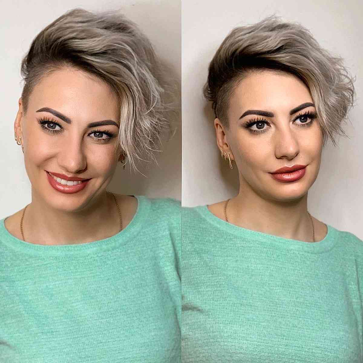 Edgy Short Hair with Shaved Side and Textured Ends at Ear-Length