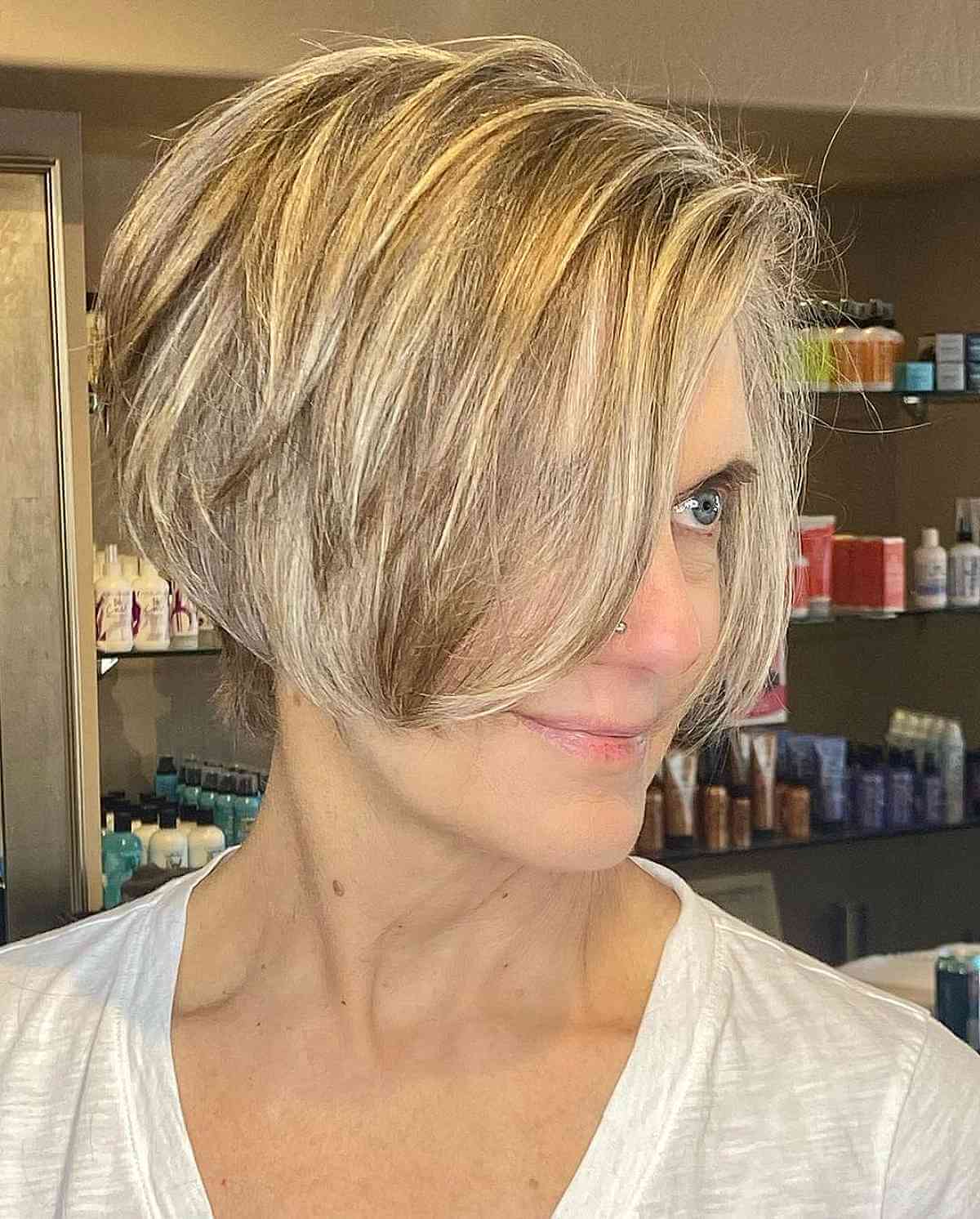 Effortless Angled Ear-Length Bob Hairstyles for Women Over 50
